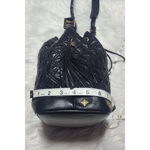 MCM|Vintage Black Leather Quilted Drawstring Bucket Bag - Picture 12 of 13